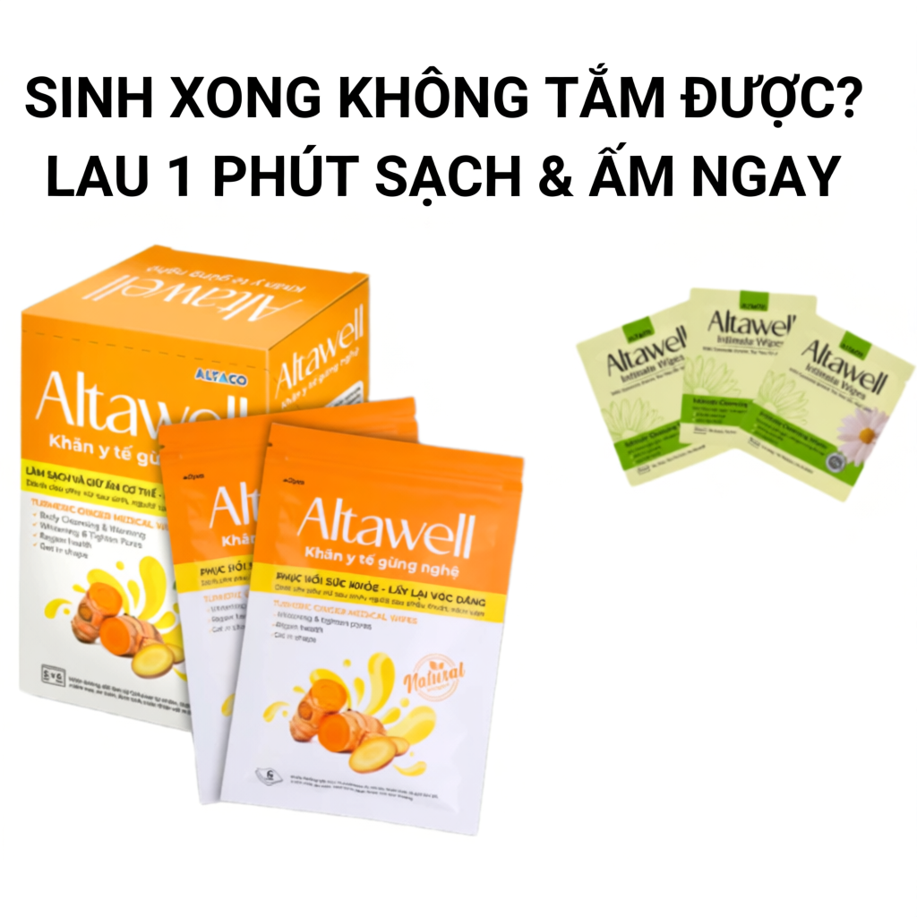 Khăn Y Tế Gừng Nghệ Altawell - Làm Sạch, Giữ Ấm, Mờ Rạn Da Sau Sinh