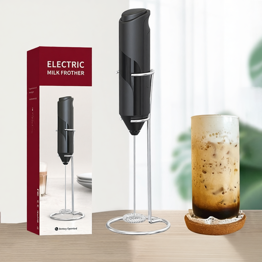 (LOẠI 1) Máy tạo bọt cà phê cầm tay HPS, Máy đánh trứng mini sử dụng pin- Nhựa ABS, inox 304 cao cấp CÓ GIÁ ĐỠ