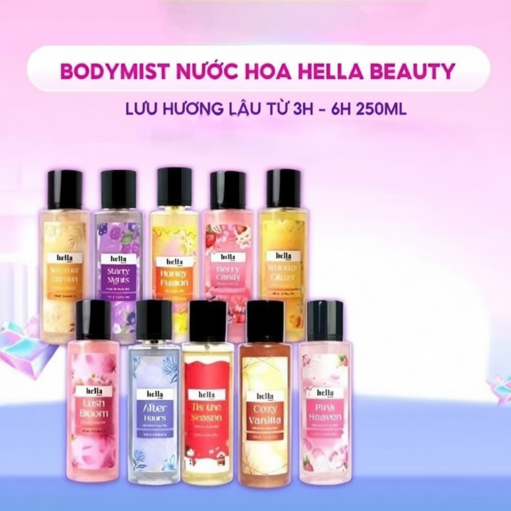 Xịt Thơm Body Mist Hương Trái Cây Hella Beauty lưu hương lâu 250ml