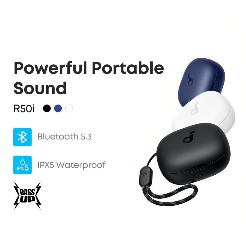 Tai nghe Anker Soundcore R50i TWS với thời gian phát nhạc 30 giờ+ cuộc gọi rõ ràng và âm trầm cao, c