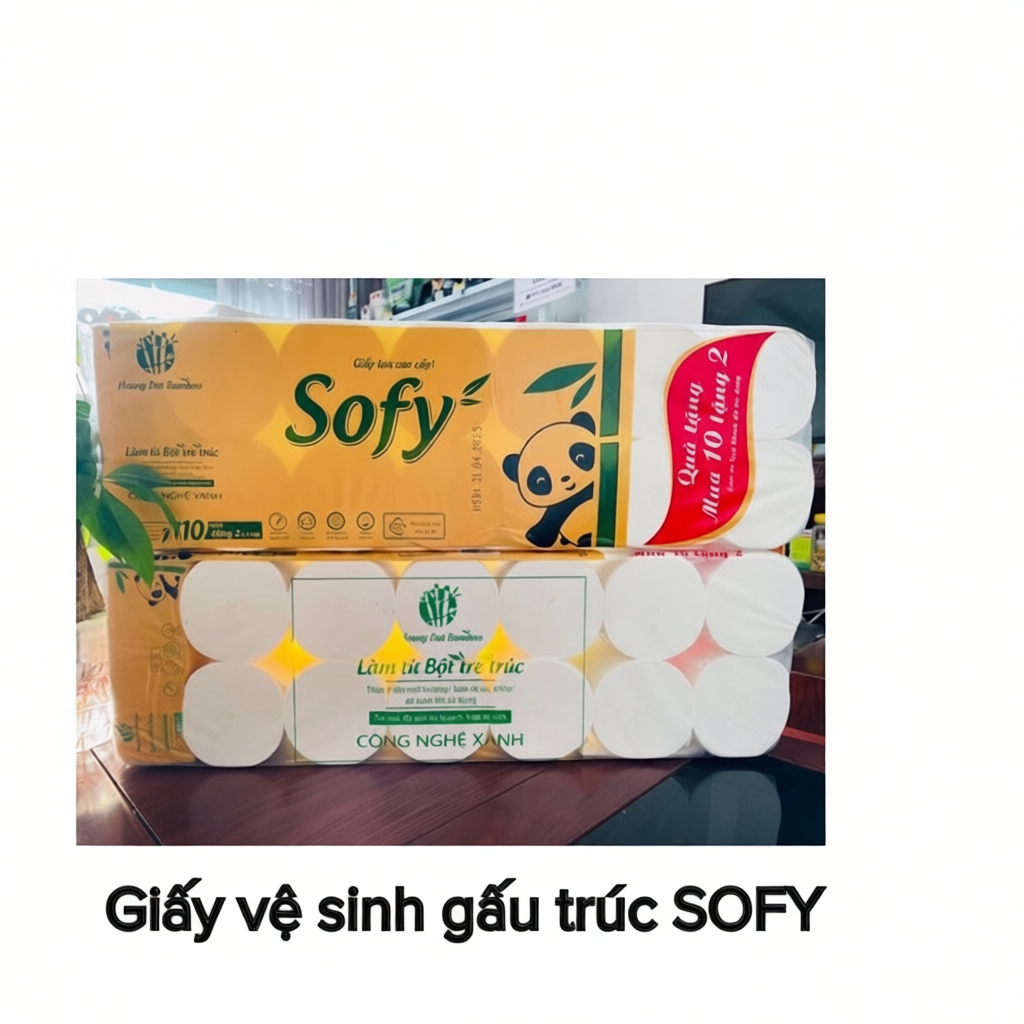 GIẤY VỆ SINH GẤU TRÚC SOFY 12 CUỘN TẶNG KÈM 1 TÚI GIẤY ĂN SOFY 200 TỜ RÚT