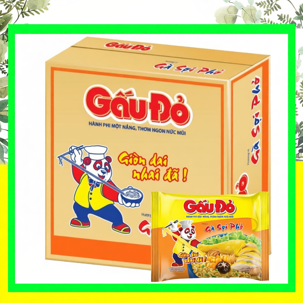 Thùng 30 Gói Mì Gấu Đỏ Gà Sợi Phở