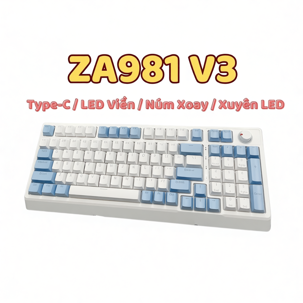 Bàn phím cơ ATAS ZA981 V3 98 Key - Hotswap - Red Switch - LED 9 chế độ - Kết nối Type-C