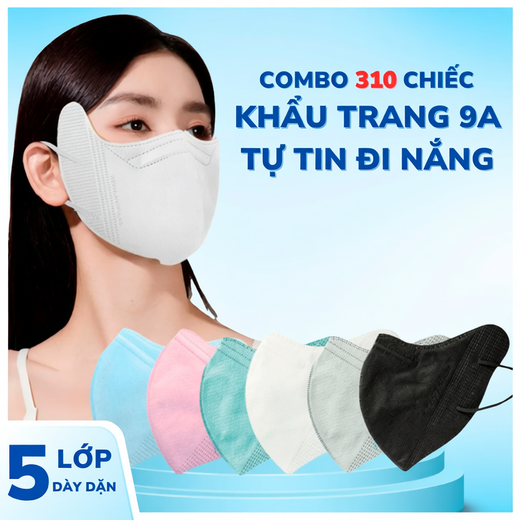 [ Thùng 200/300 Chiếc 9A + 10 Chiếc 5D ] Khẩu Trang 9A HẢI AN MASK, 5 Lớp Chống Bụi Mịn, Chống Nắng,