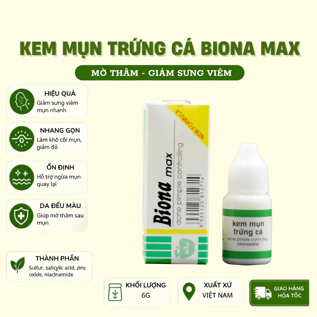 [Chai 6G] Kem bôi mụn Biona max Giảm mụn, kháng khuẩn, ngừa thâm