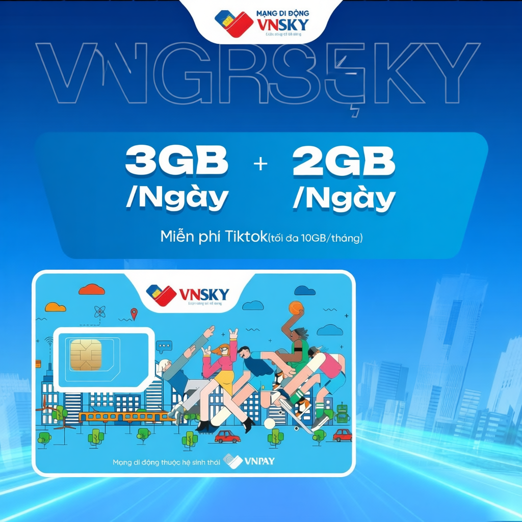 5G89 - Sim data 5G VNSKY (5GB/ngày) 150GB/tháng sóng Mobifone + Tặng data tháng đầu + 100 phút gọi n