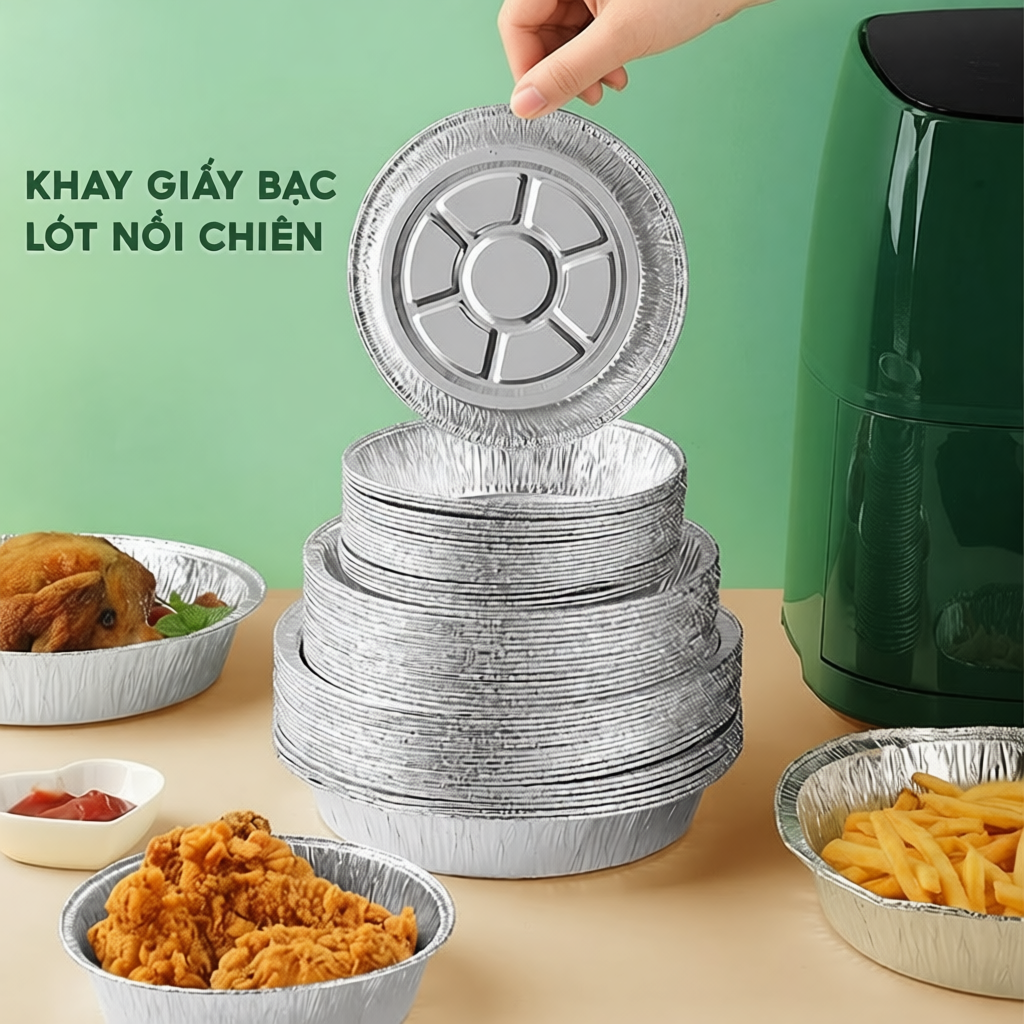 Khay Giấy Bạc Lót Nồi Chiên Không Dầu, Khuôn Giấy Bạc Đựng Thực Phẩm Tiện Lợi Nhiều Size