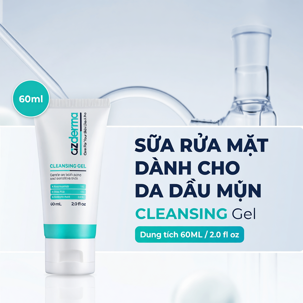 Sữa rửa mặt hỗ trợ làm sạch da, giúp da mềm mượt và giảm mụn quay trở lại, Cleansing Gel Azderma