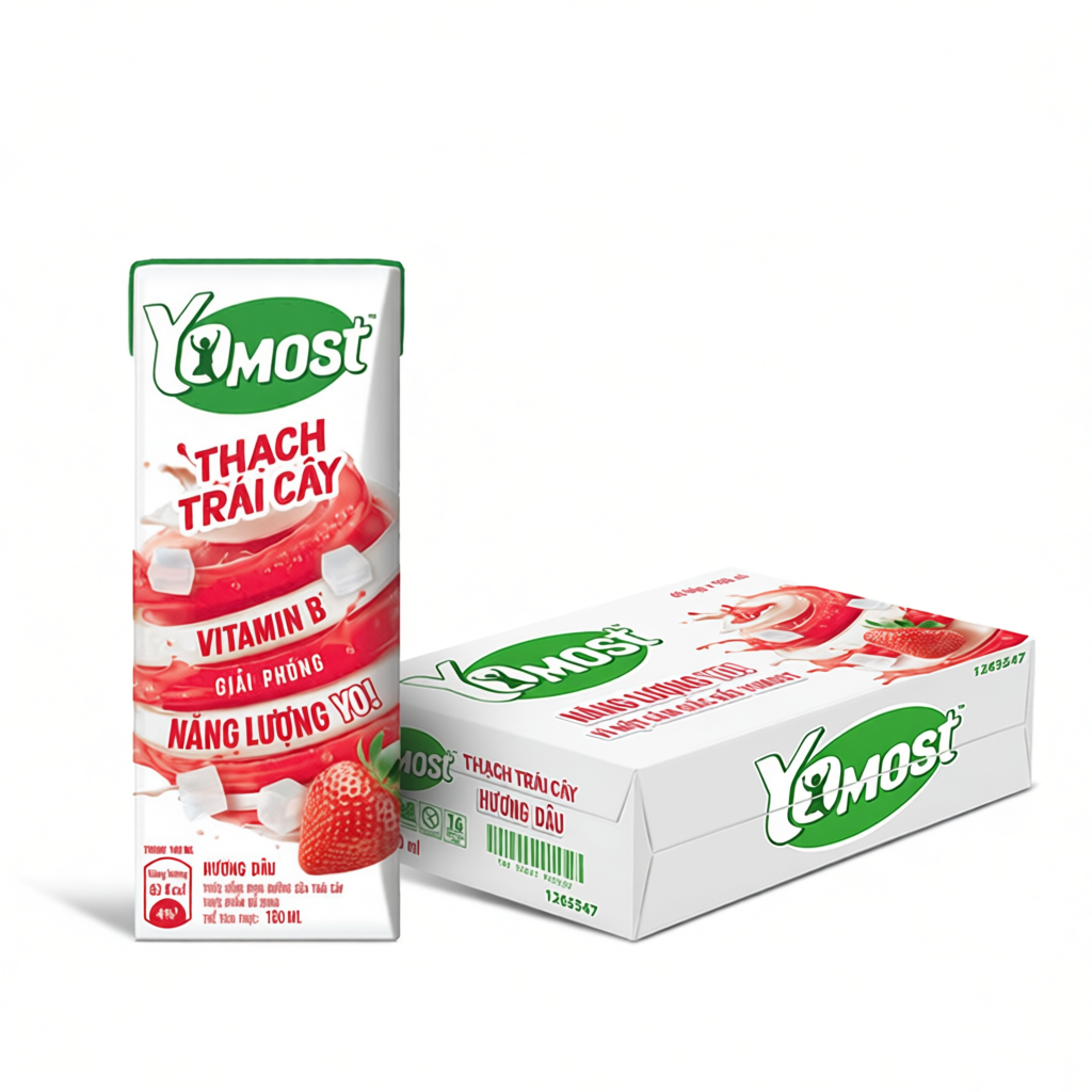 Thùng 48 Hộp Yomost Thạch Trái Cây Hương Dâu (48x180ml)