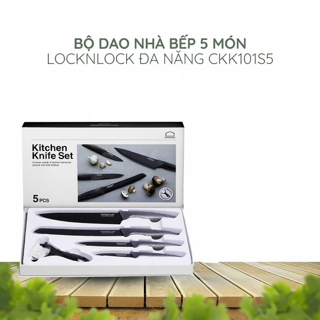 Bộ dao nhà bếp LocknLock 5 món đa năng gọt tỉa hoa quả bằng thép không gỉ bọc sứ không độc hại CKK10