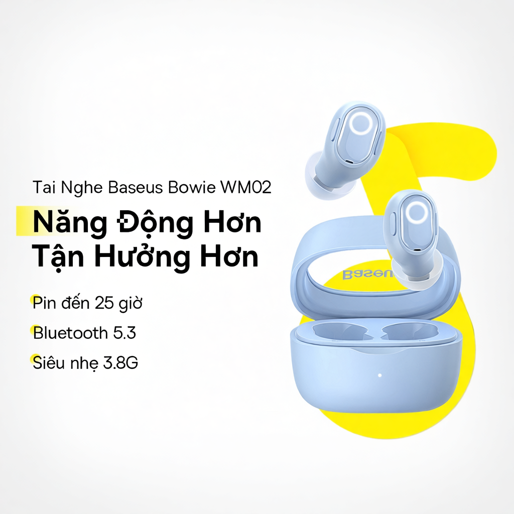 Tai nghe nhét tai không dây BASEUS WM02 bluetooth 5.3 TWS chống ồn thời lượng pin lên đến 25 giờ