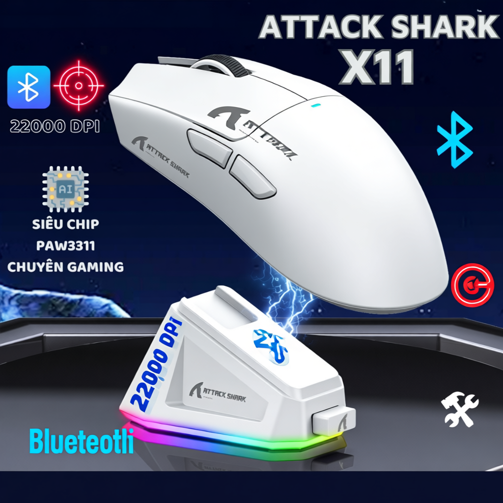Chuột Không Dây Bluetooth Chuyên Gaming Ziyou Attack Shark X11 Chip Khủng PAW3311 Pollingrate 1Khz