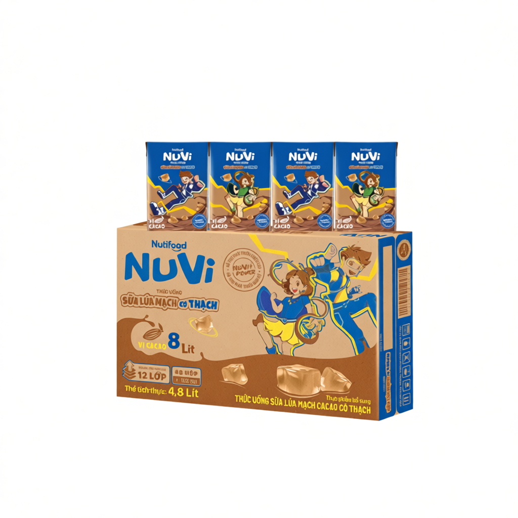 Thùng 48 Hộp Thức Uống Sữa Lúa Mạch Cacao Có Thạch NuVi 100ml