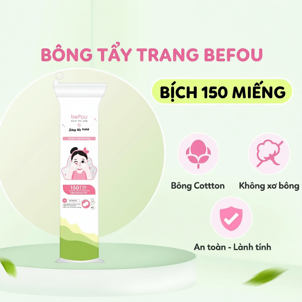 Bông Tẩy Trang Cotton Tròn Befou 150 Miếng