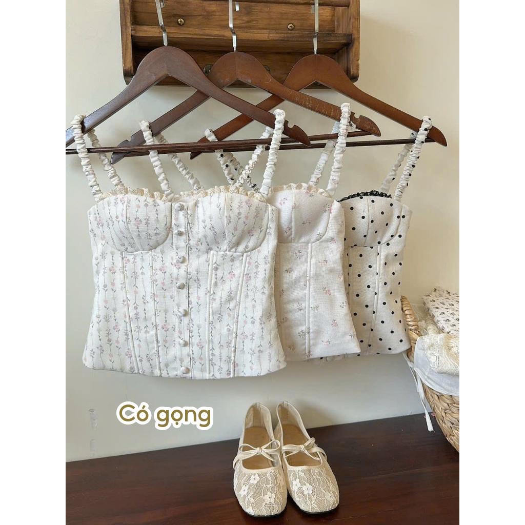 AD-007 ÁO 2 DÂY CORSET LINEN, có mút, có gọng, phía sau chun 30%