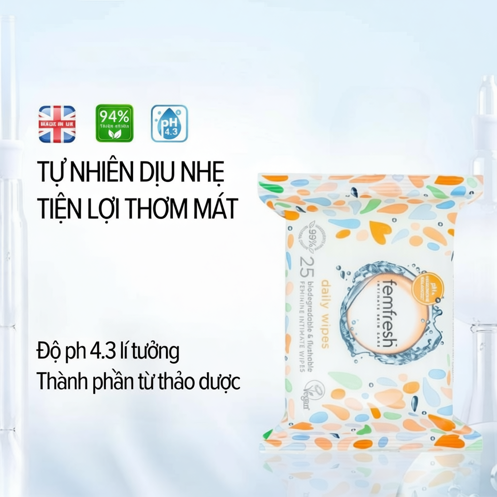Khăn Giấy Ướt Phụ Khoa Vệ Sinh Vùng Kín Phụ Nữ Femfresh Gói 10 Tờ Hương Daisy
