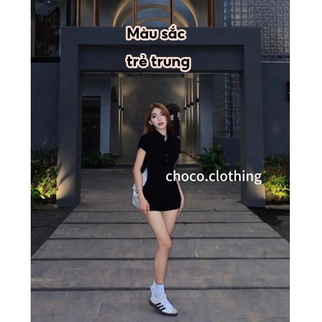Jumpsuit nữ tay ngắn cổ polo, bộ áo liền thân nữ jum tay ngắn năng động chất dày dặn.