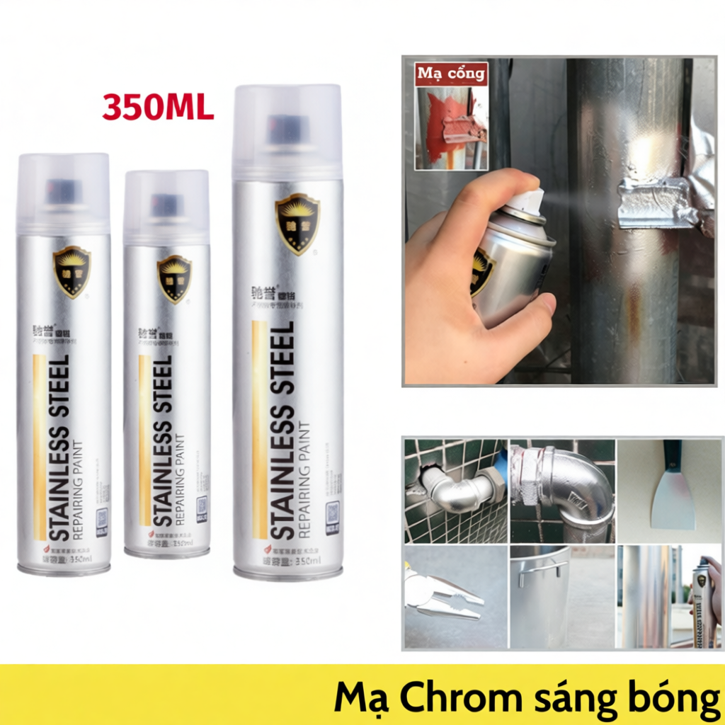 Sơn Bạc Mạ Crom Sơn Xịt Mạ Chrome Sáng Bóng 350ml, Sơn Mạ Inox Kẽm - Chai Sơn Mạ Siêu Bóng Cao Cấp C