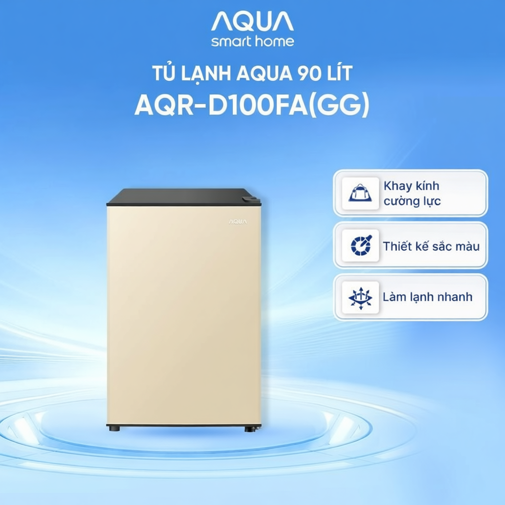 Tủ lạnh mini Aqua 90 lít AQR-D100FA(GG) màu be, tiết kiệm điện, ngăn đông tiện lợi