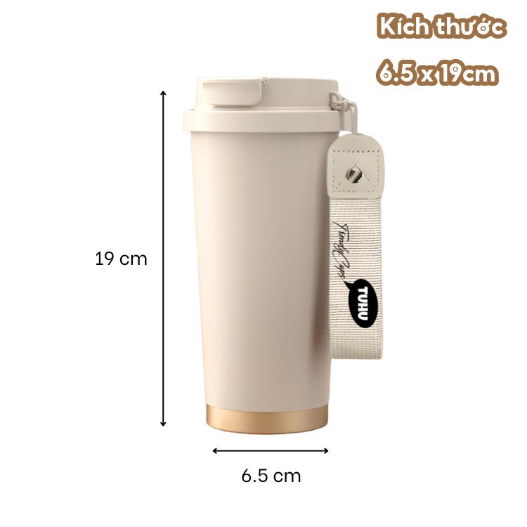 Ly giữ nhiệt khắc tên COFFEE 530ml, ly giữ nhiệt inox 316 phủ sứ kiểu dáng hiện đại có dây xách - TUHUHOUSE