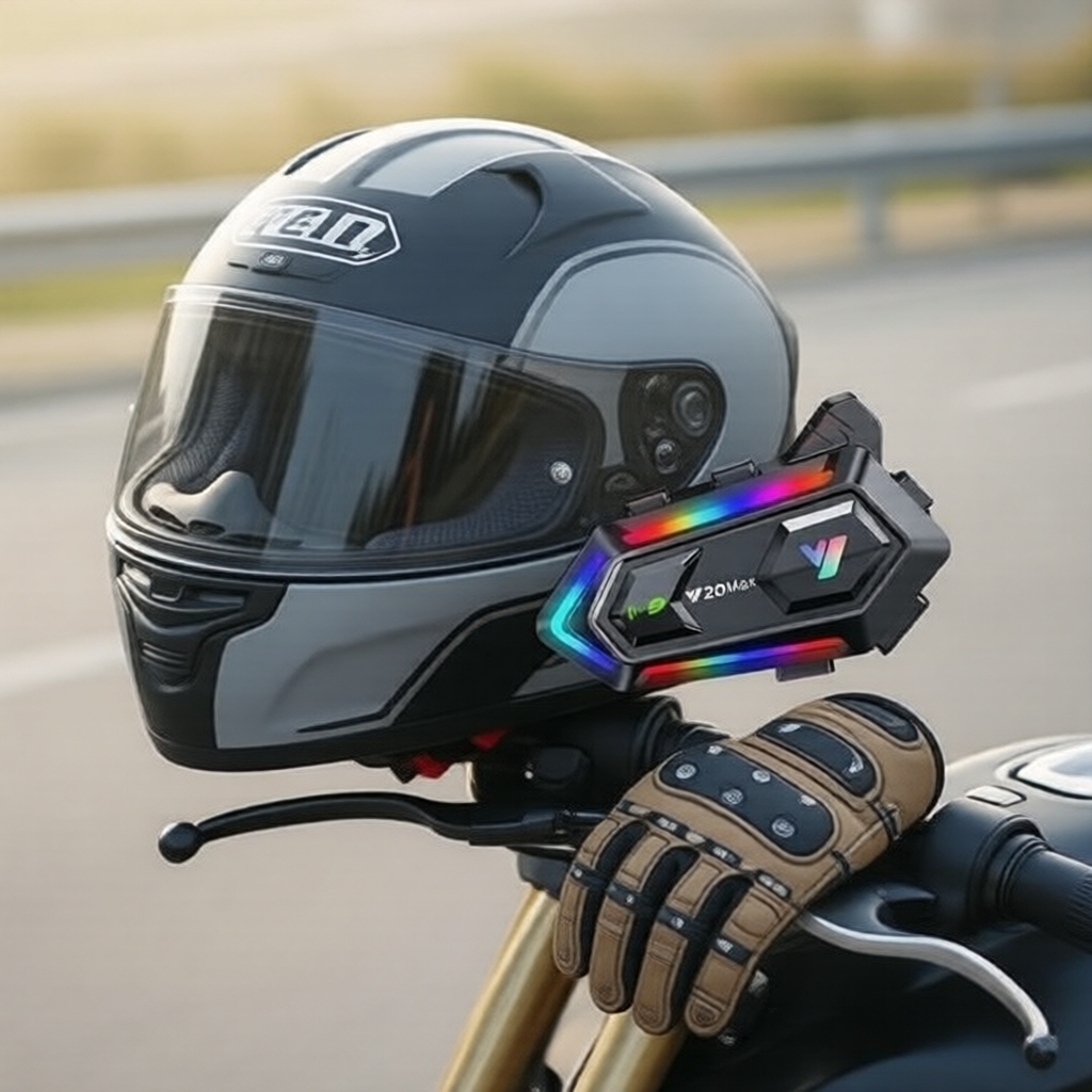 Tai nghe Bluetooth Y20 MAX cho người đi xe máy, đèn RGB, Intercom, pin 1000mAh, V5.3