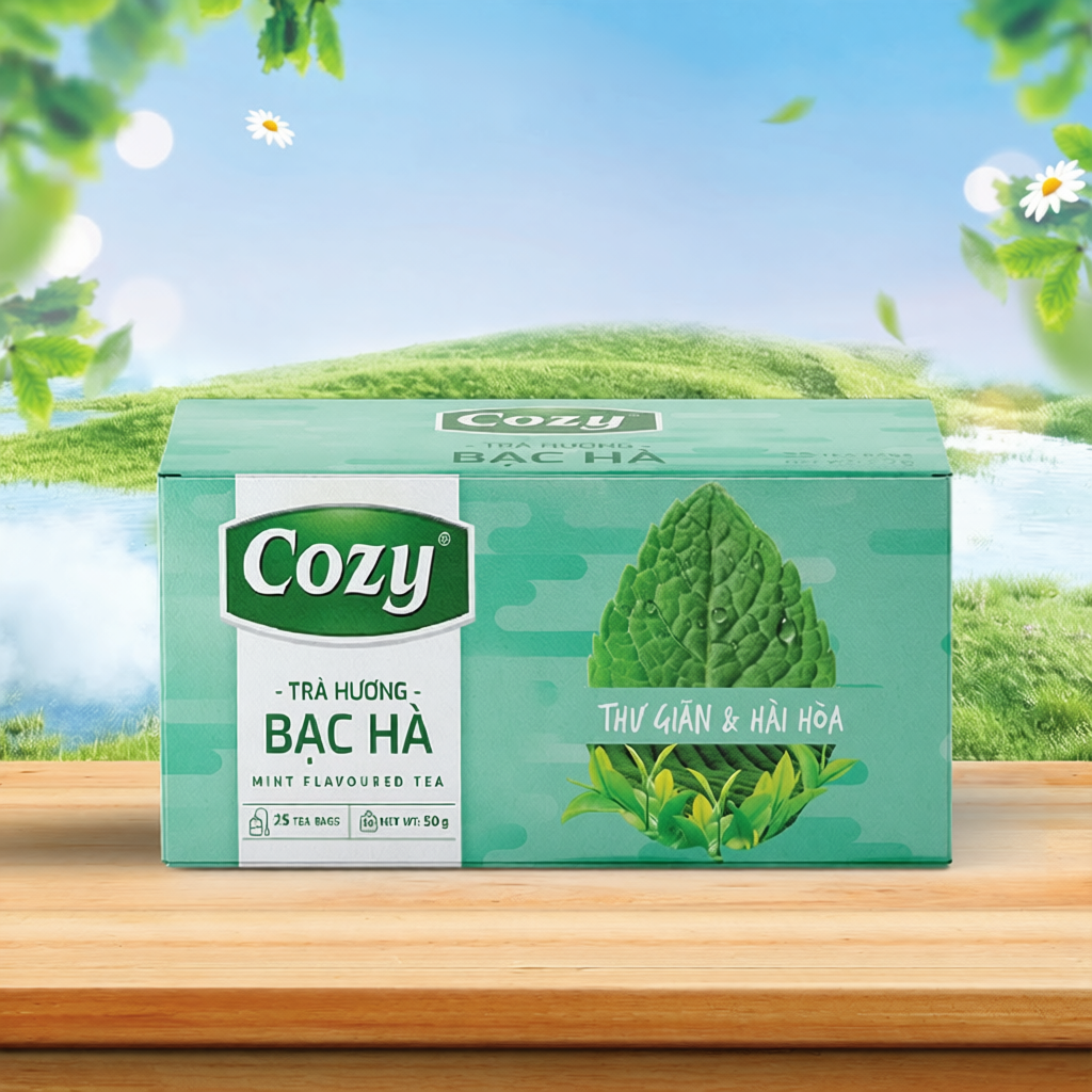 Trà Hương Bạc Hà Cozy Túi Lọc (50gr - 25túi) Thơm Đậm Vị Trà, The Mát Hương Bạc Hà Giúp Tinh Thần Sả