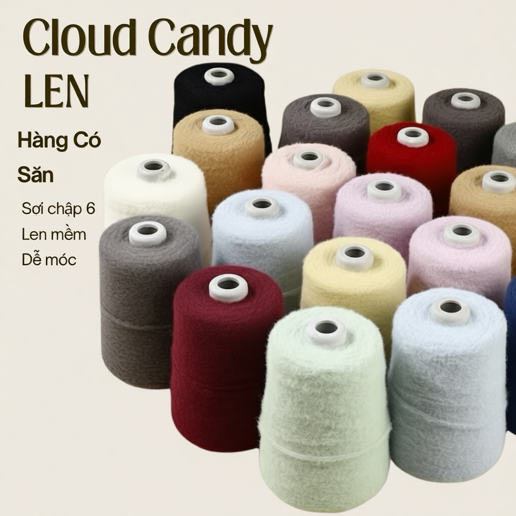 Len Cloud Candy chập 6 sợi, cối 500g loại đẹp chuyên đan móc khăn, túi, mũ...