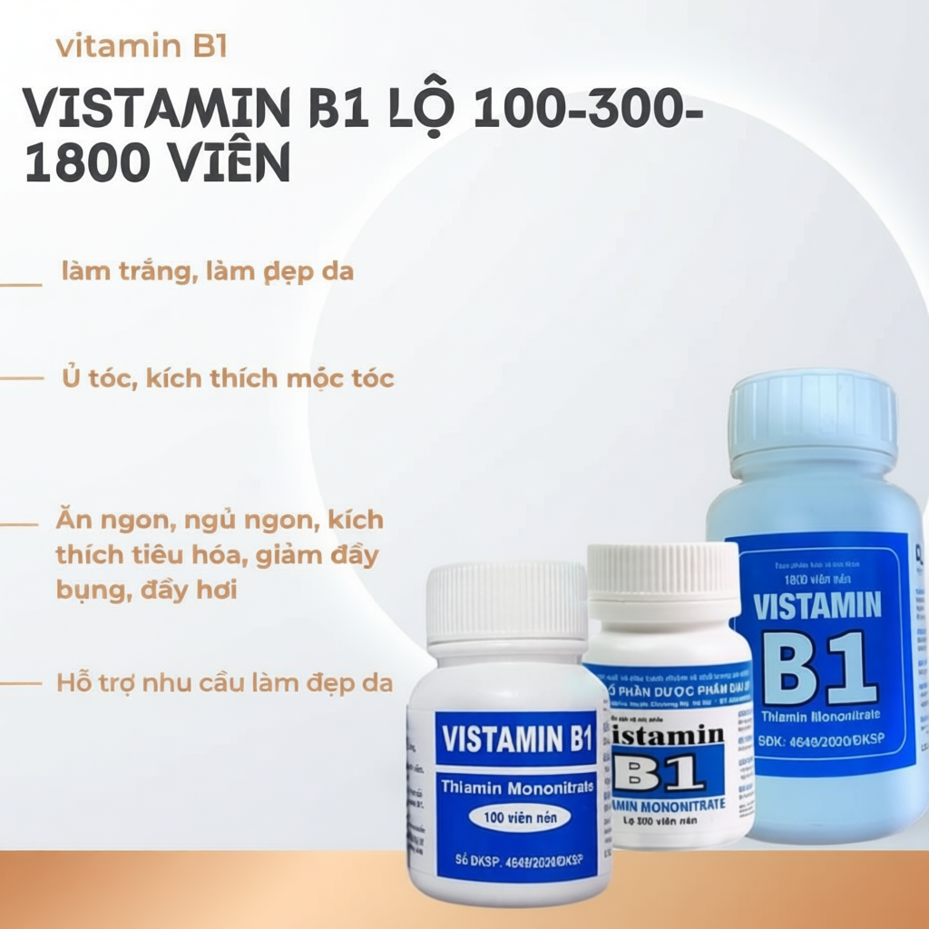 Combo Vitamin B1 Giảm rụng tóc Trắng da Ăn ngon Ngủ tốt tiêu hóa, Nhanh mọc tóc