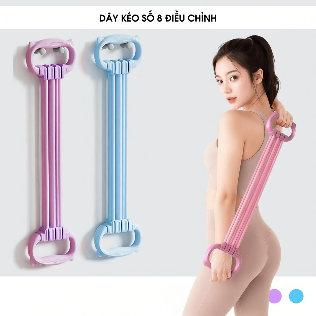 Dây Kéo Số 8 Tai Mèo - Điều Chỉnh 6 Cấp Độ 15-90lbs - Tập Vai Lưng Tại Nhà, Văn Phòng