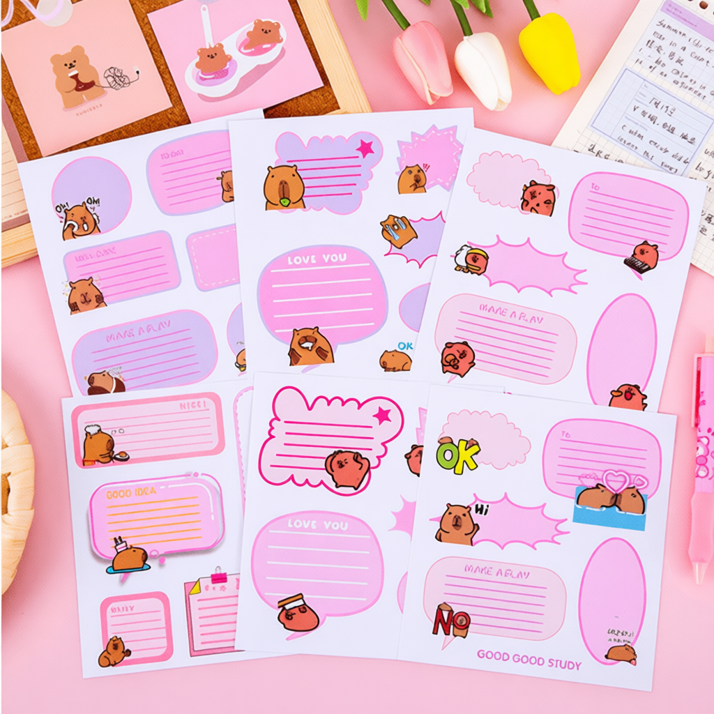 Nhãn dán giấy ghi chú sticky notes set 10 tờ capybara, loopy làm quà tặng đồ dùng học tập