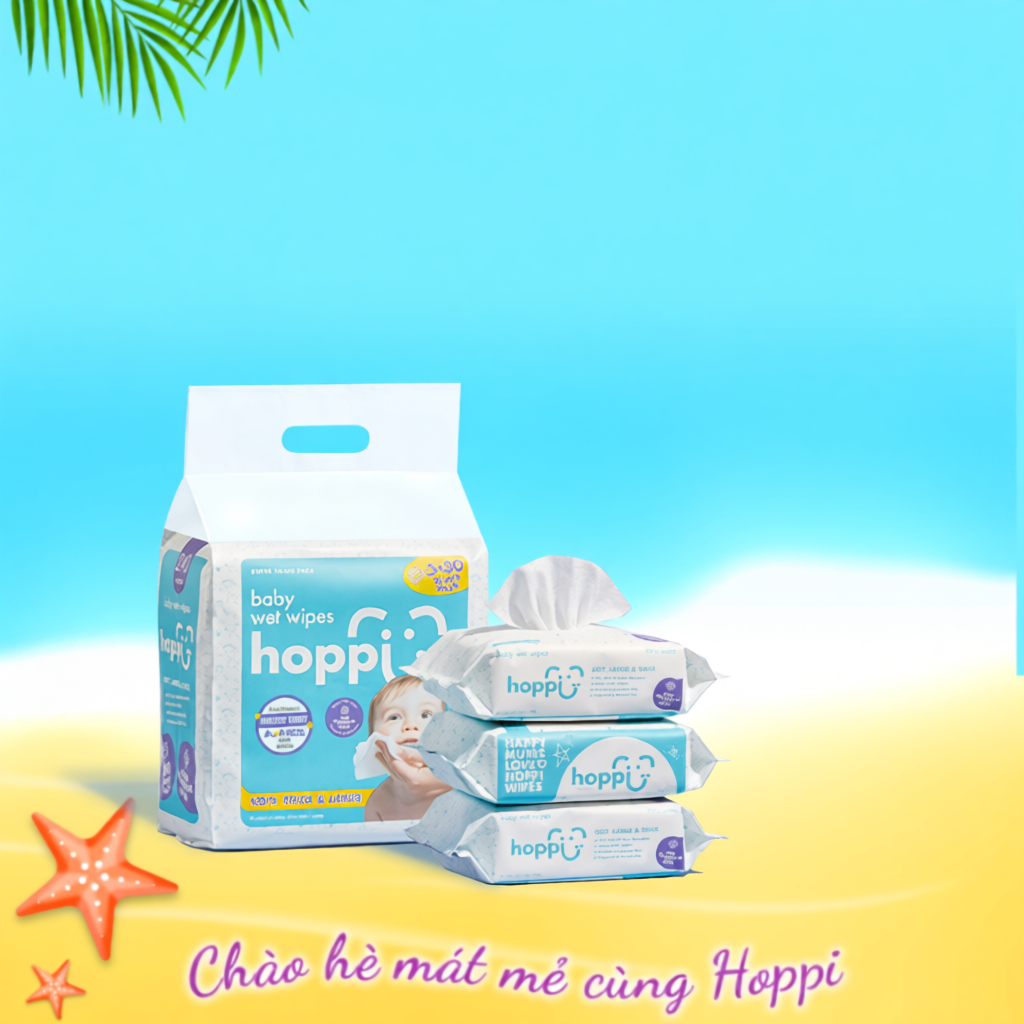 Combo 3 gói Khăn ướt tinh khiết Hoppi 80 tờ