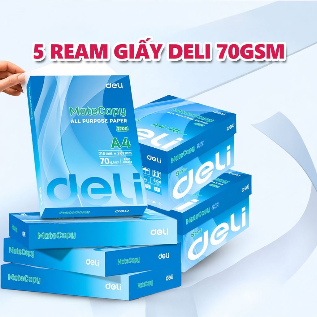 [TRỢ GIÁ] Combo 5 Ream Giấy In Giấy A4 70 gsm - Giấy Photo Copy Deli Chính Hãng Loại 500 tờ/ream