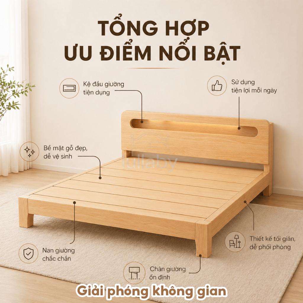 Lullaby giường gỗ Tự Nhiên 100 Khung lưu trữ Đầu giường trọng tối đa 600kg Có các kích120/150/180cm