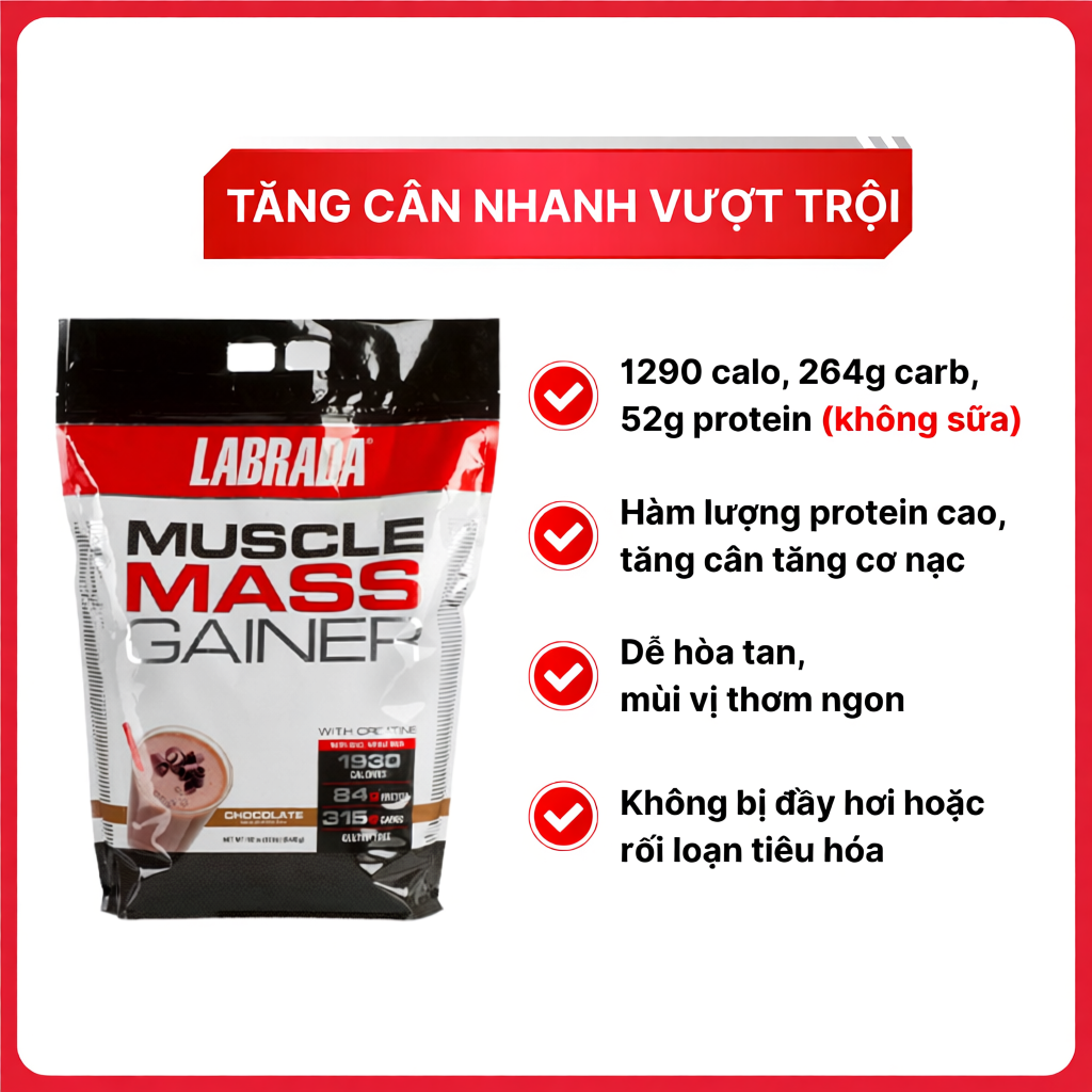 Sữa tăng cân nhanh vượt trội Labrada Muscle Mass Gainer 12Lbs (5443g)