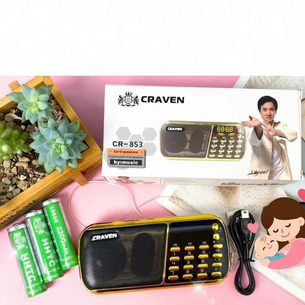 Loa tắm ngôn ngữ cho bé, Loa Craven 836s (2 pin), Loa craven 853 (3 pin), đài Fm, có khe cắm thẻ nhớ