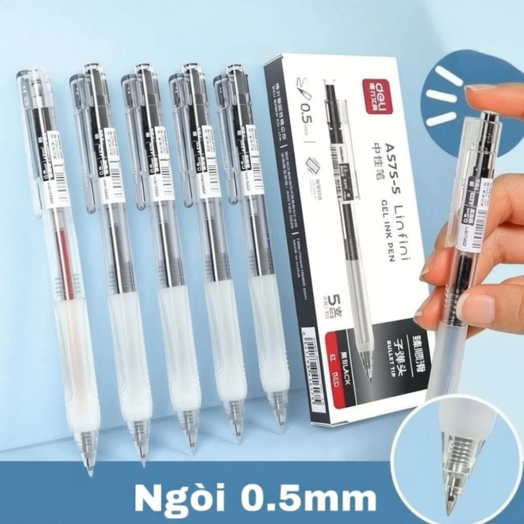[ĐỆM BÚT SIÊU ÊM] Bút gel mực bấm văn phòng Deli mực đen/xanh/đỏ ngòi 0.5mm học sinh mực đều A575 -C