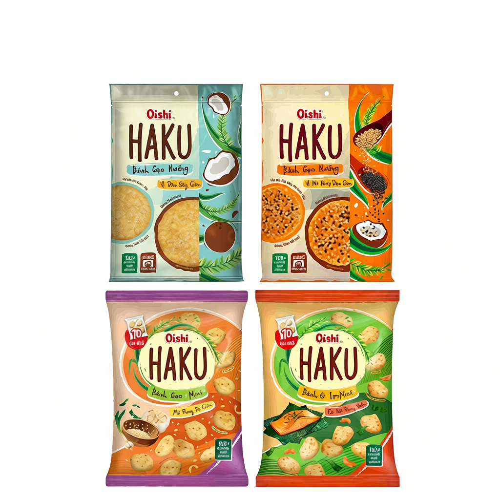 Snack Bánh Gạo Nướng Haku Oishi Đủ Vị Dạng Túi Tiện Lợi