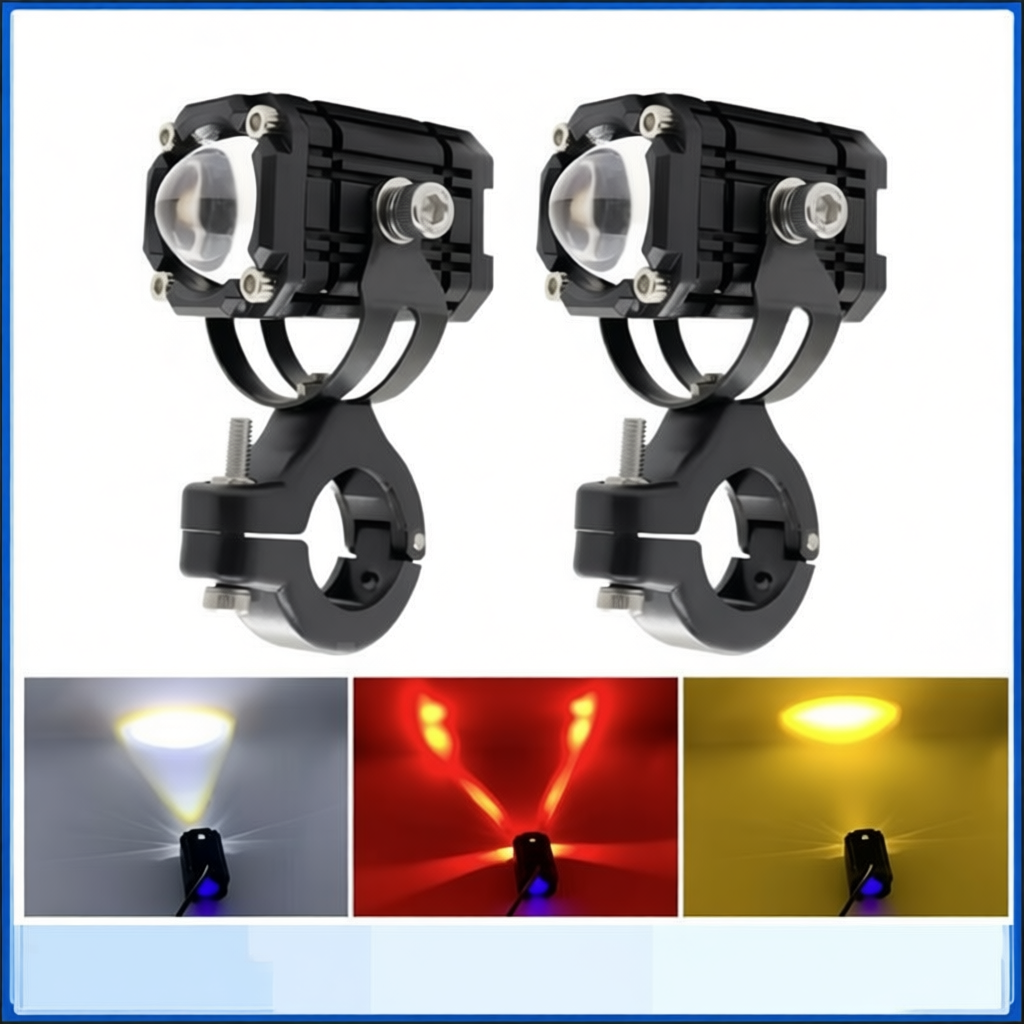 Đèn trợ sáng bi cầu mắt quỷ mini w2 48v cho xe máy xe điện - 4 chế độ tích hợp auto passing (Giá 1 Đ