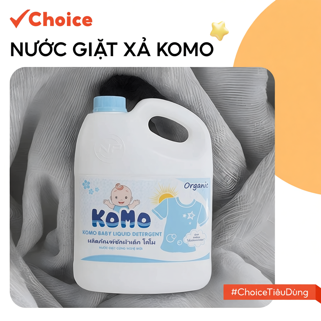 Nước Giặt Xả Komo Can 3 Lít, 3 trong 1 dùng cho em bé trên 6 tháng