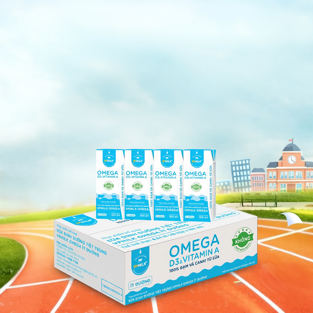 Sữa Dinh Dưỡng Tiệt Trùng VPMilk Omega Ít Đường dạng hộp 180ml (thùng 48 hộp)