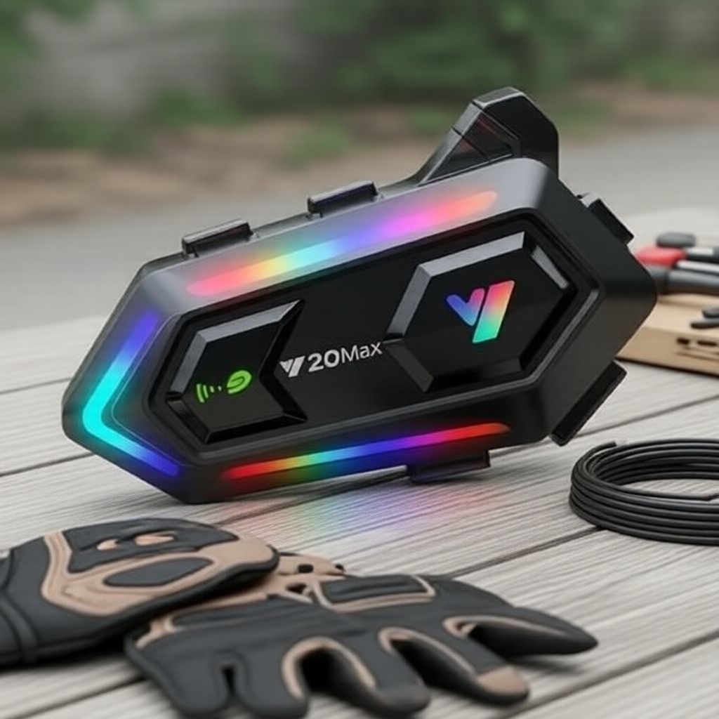 Y20 MAX Mũ bảo hiểm Bluetooth 5.3 Intercom với đèn RGB, pin 1000mAh, dành cho người đi xe máy