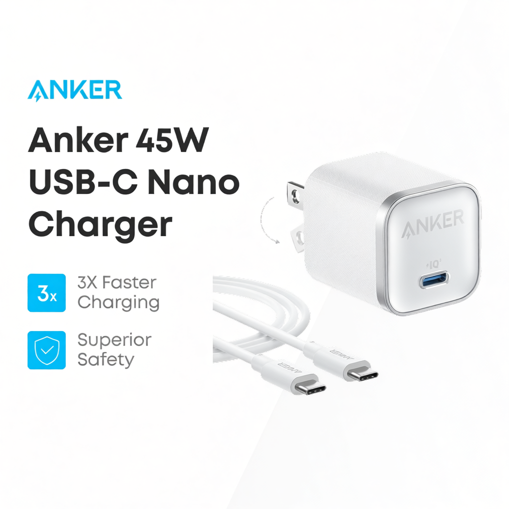 Anker sạc Nano 45W Type C Sạc nhanh, phích cắm nhỏ gọn và có thể gập lại USB C Charger A2692/B2692