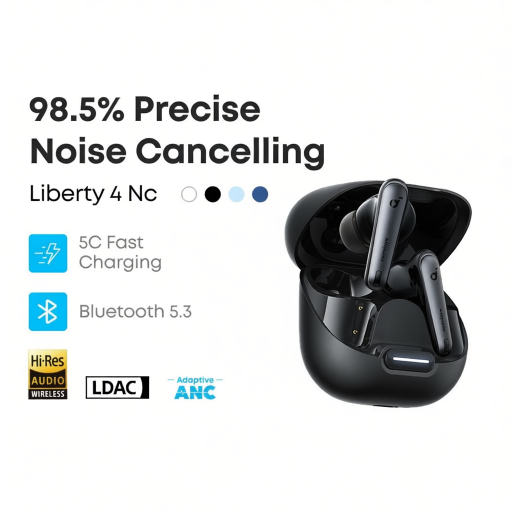 Soundcore by Anker Liberty 4 NC Tai nghe không dây chống ồn thích ứng 98.5%, Hi-Res, 50h Play, A3947