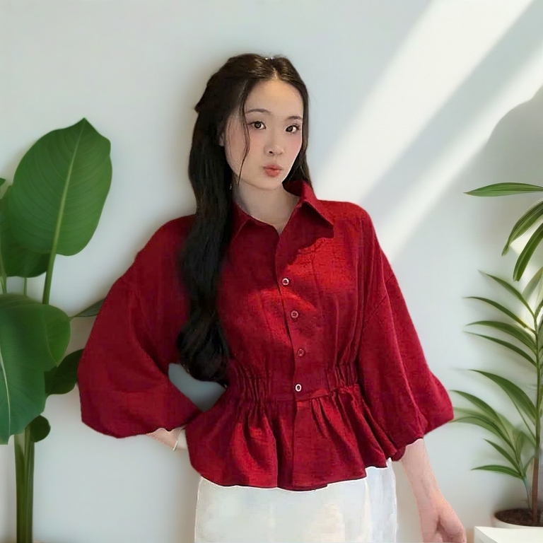 Áo Sơmi Bo Eo Lưng Chun Tay Bồng Cúc Dọc Đũi Hàn 20 THÁNG 05 SHOP MA4226