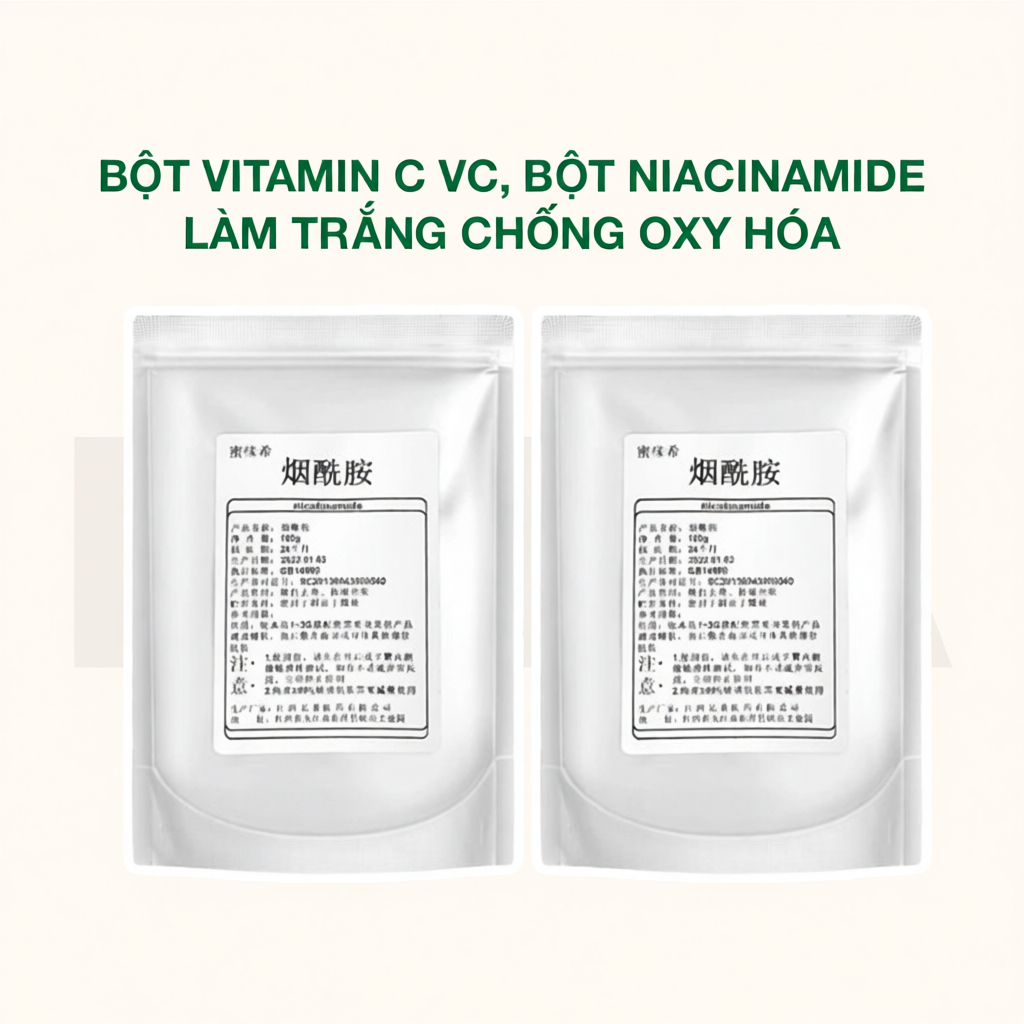 Bột Niacinamide Vitamin B3 làm trắng chống oxy hóa 100g