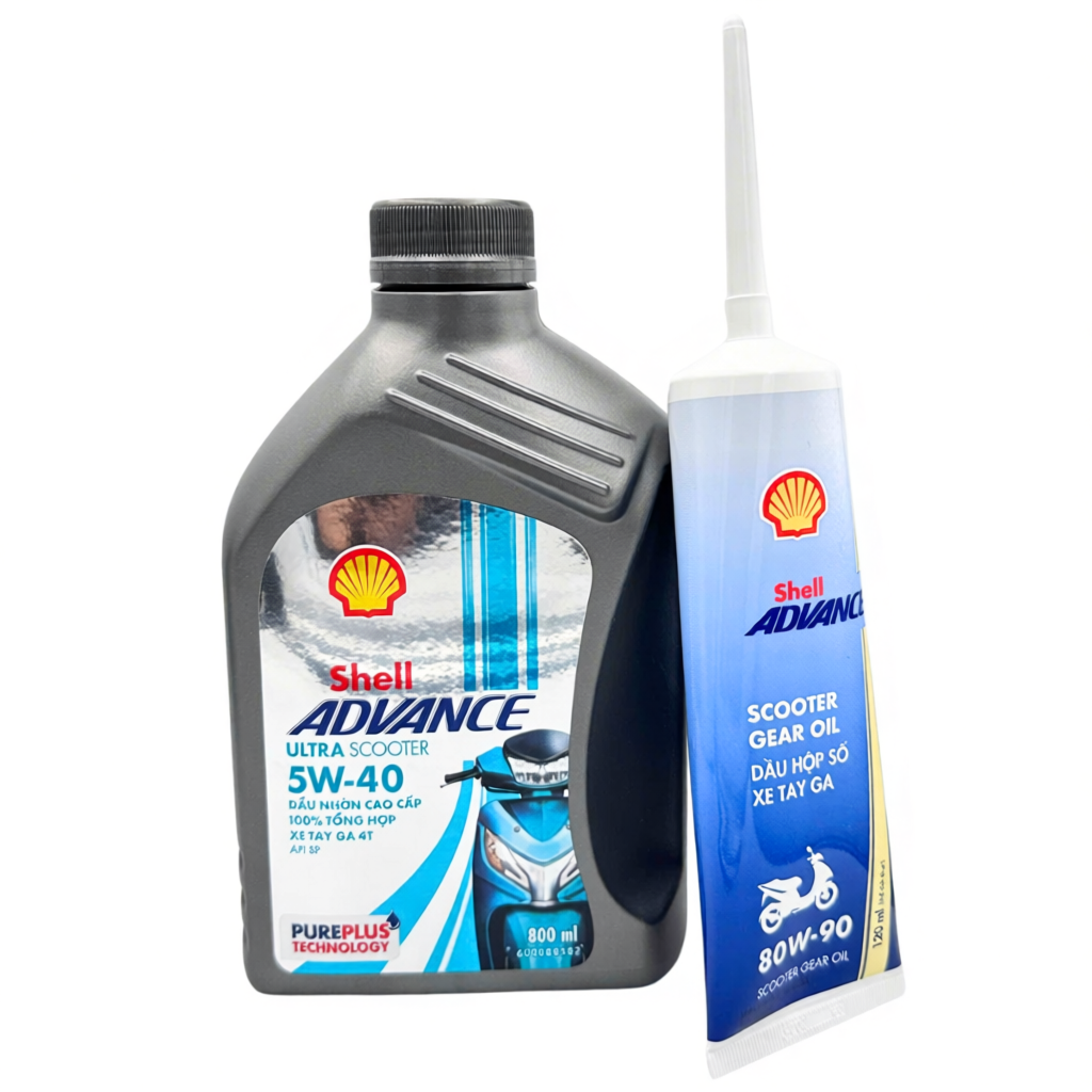 Combo nhớt tổng hợp xe tay ga Shell ultra 5W40 tặng nhớt láp Shell