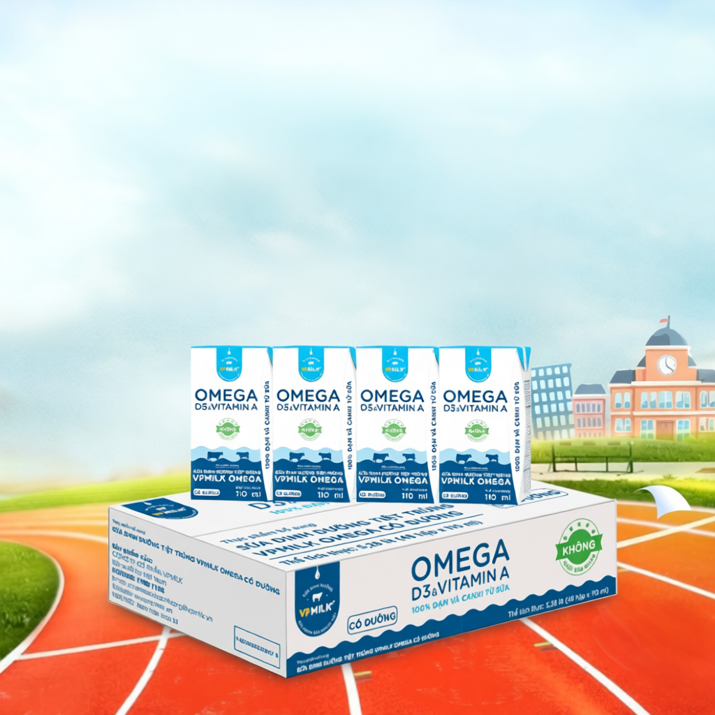 Sữa Dinh Dưỡng Tiệt Trùng VPMilk Omega Có Đường dạng HỘP 110ml (thùng 48 hộp)