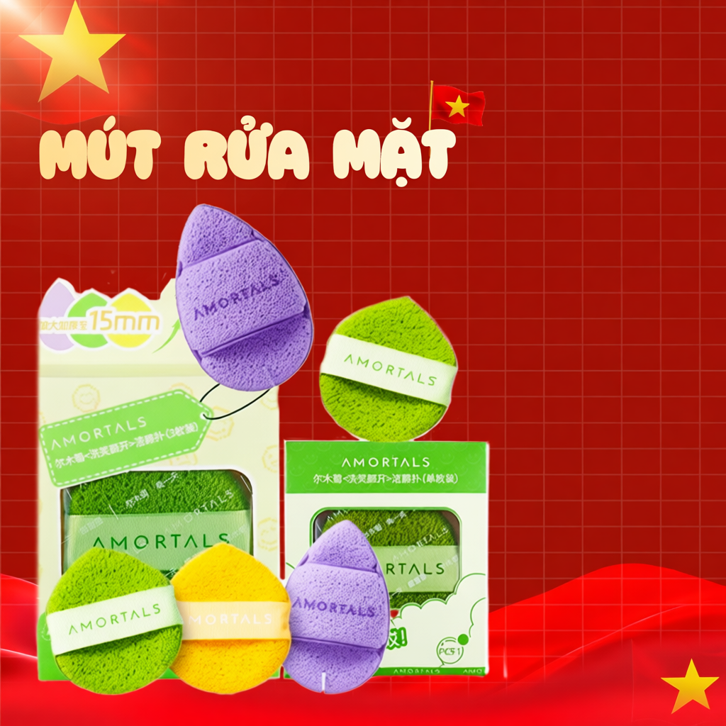 《Amortals Vietnam》Bông Mút Rửa Mặt Bọt Biển AMORTALS Hình Giọt Nước Làm Sạch, Rửa Mặt Nạ Bùn