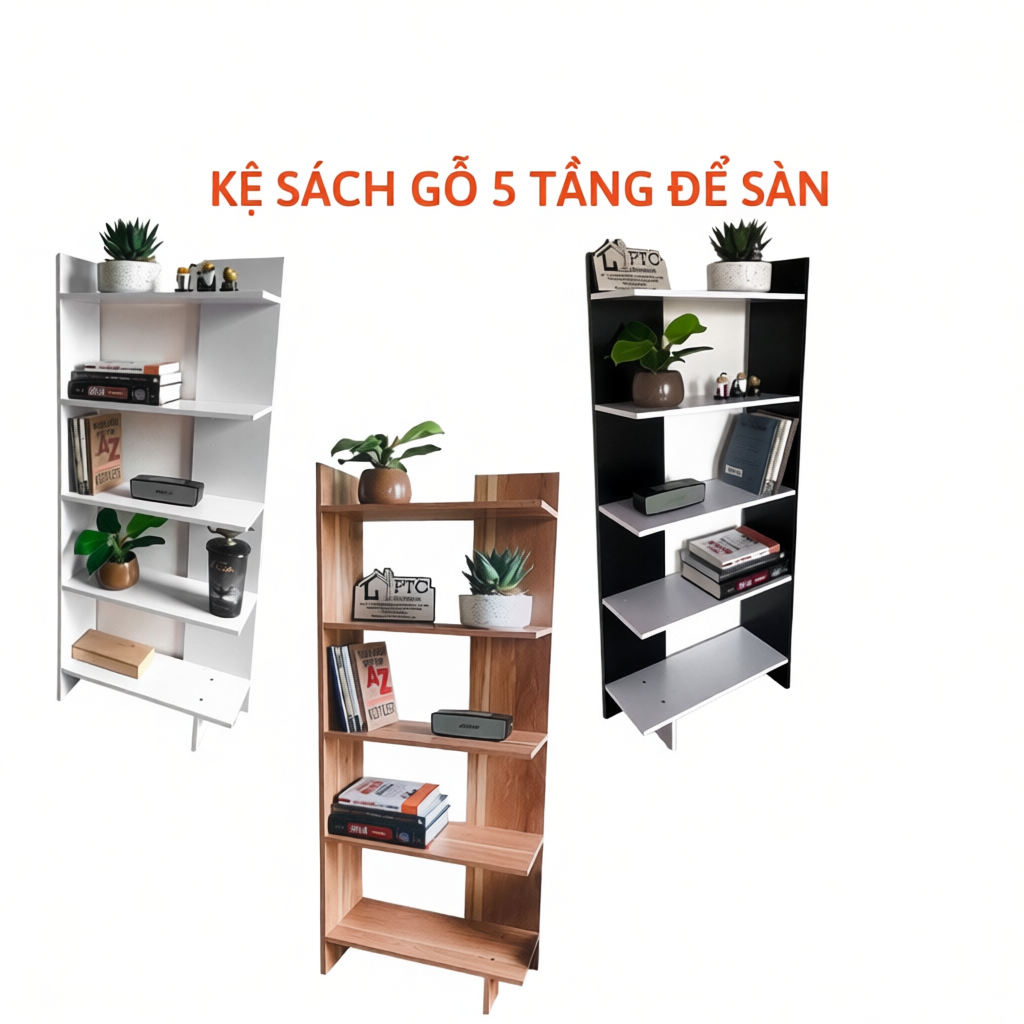 Kệ Sách Gỗ 5 Tầng Lắp Ghép