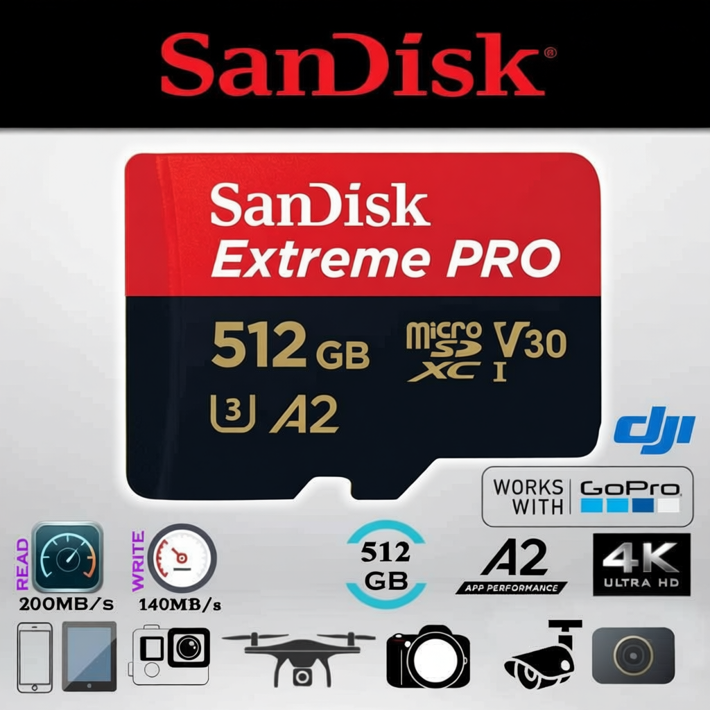 Thẻ nhớ MicroSDXC SanDisk Extreme PRO 512GB A2 V30 U3 Class 10 UHS-I 200MB/s (SDSQXCD-512G-GN6MA)